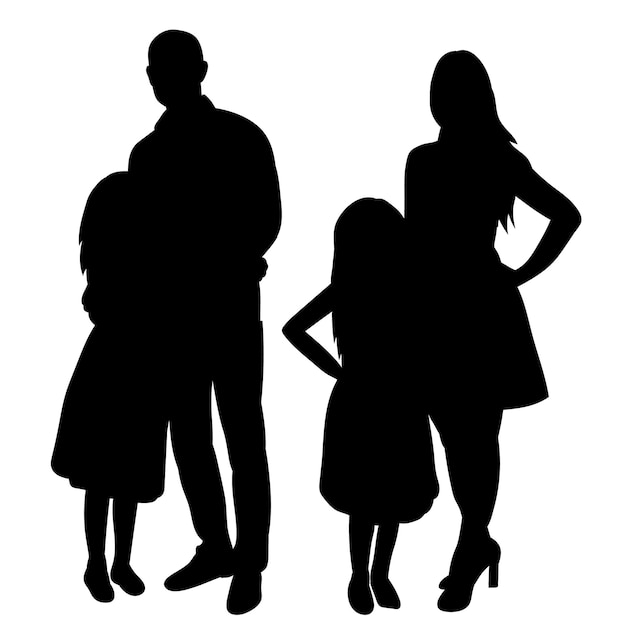 White background black silhouette family