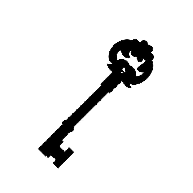 White background black silhouette of a key