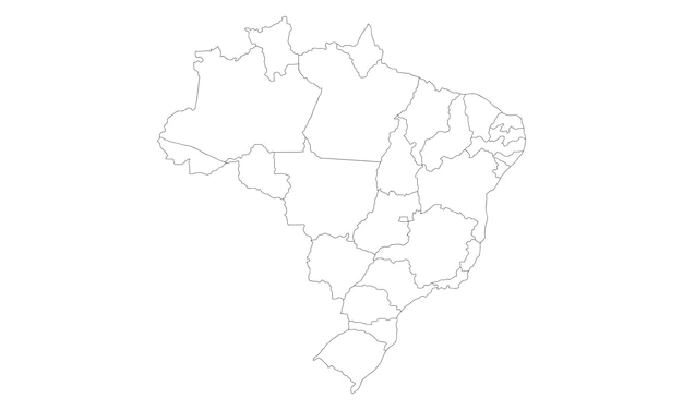 ライン アート デザインのブラジル マップの白い背景