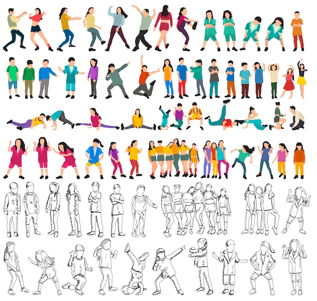 White background a collection of dancing people