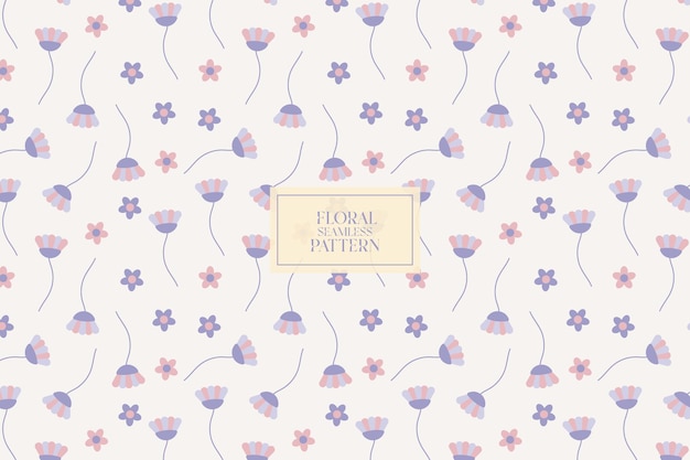 White background cute tiny floral pastel blue and pink abstract seamless repeat pattern