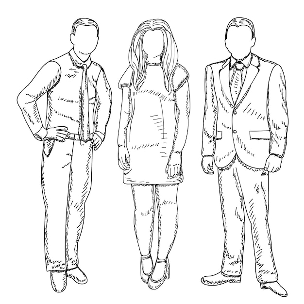 White background freehand sketch a group of people man and woman