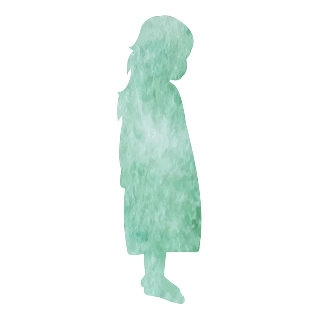 White background green watercolor silhouette child little girl