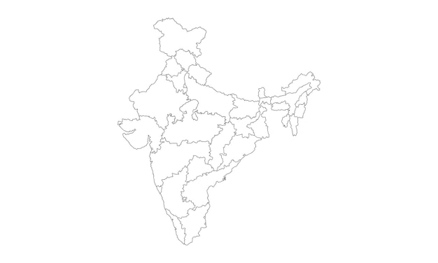 ライン アート デザインのインド マップの白い背景