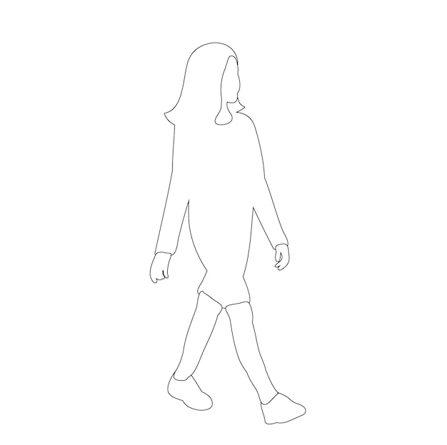 White background isolated sketch girl goes
