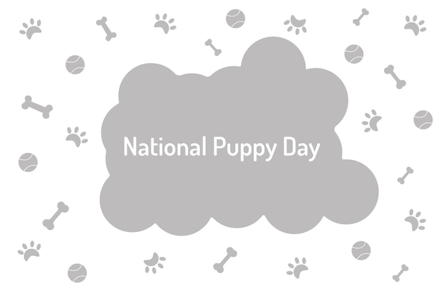 Vector white background of national puppy day with dog tracks with bones for dogs with a ball for games