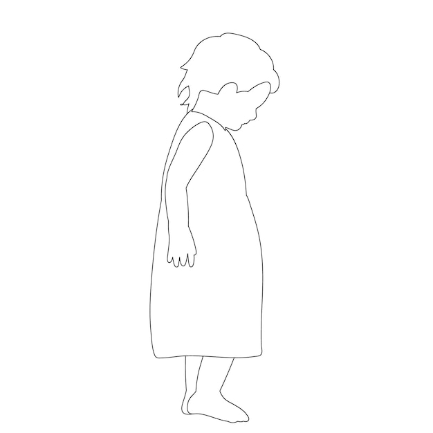 white background outline sketch child icon little girl