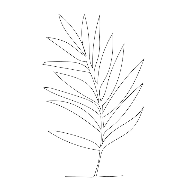 White background palm leaf continuous line drawing