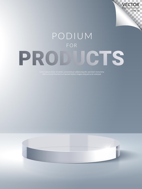 백색 배경 둥근 투명한 poduim 크리스탈 유리 무대 아름다움 화장품 제품 표시