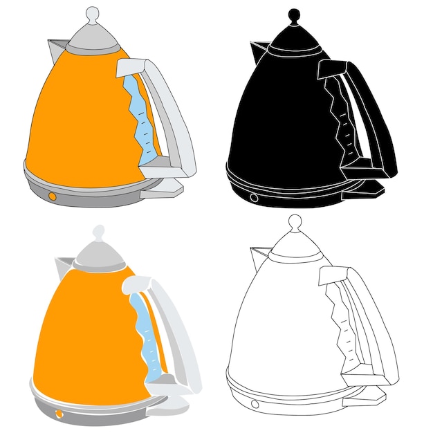 White background set collection of electric kettles