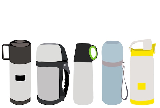 white background set of thermoses