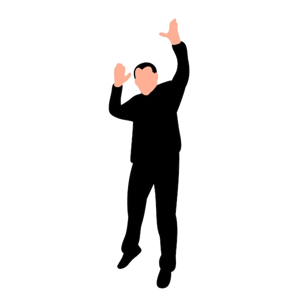 Vector white background silhouette man jumping up