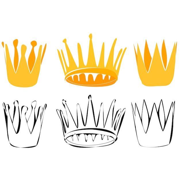 Vector white background simple crown sketch with a golden crown