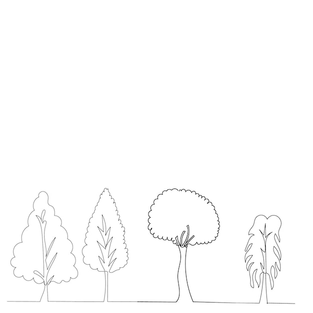 Vector white background a single continuous line drawing of trees growing