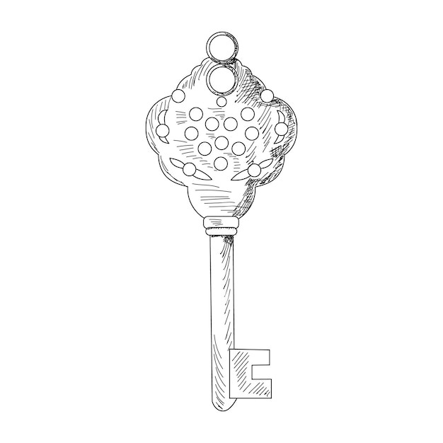 Vector white background sketch of a beautiful key