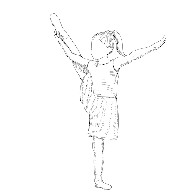 White background sketch girl dancing