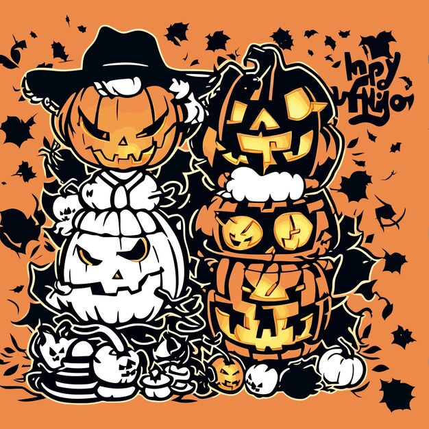 White background very detailed cute pumpkin wearing ghost cape illustration