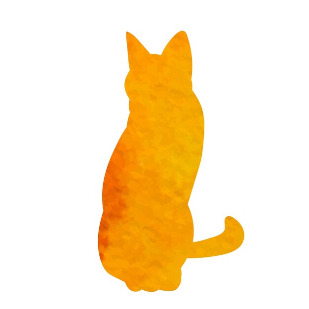 Vector white background watercolor orange cat silhouette