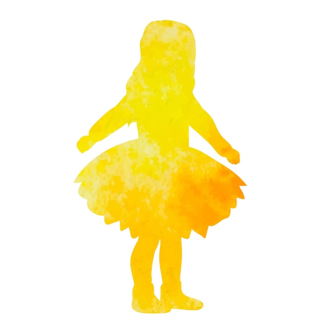 White background watercolor silhouette of a child girl