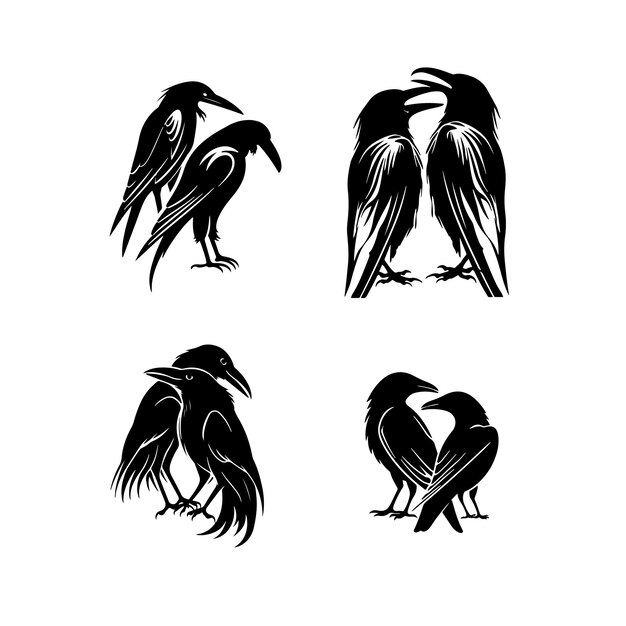 Vector a white background with black birds and a heart shaped silhouette