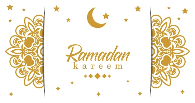 Vector a white background with a gold star and the words ramadan kareem.