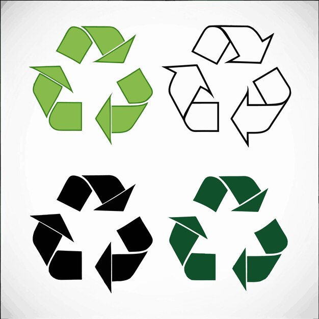 Vector a white background with green and black recyclable recycle signs