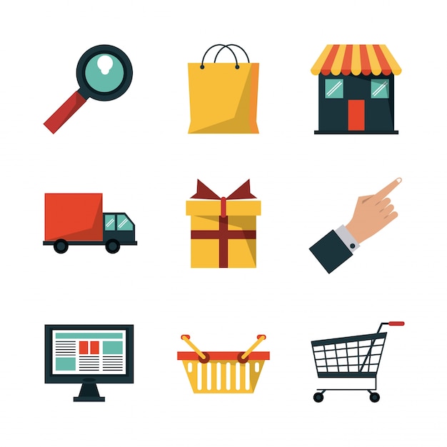 Vector white background with icons set for shopping online