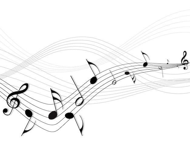 A white background with music notes and a black line with the word music on it.