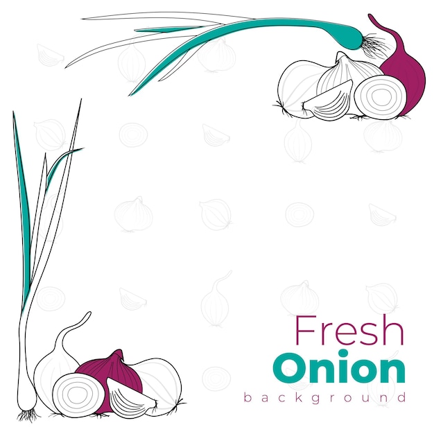 White Background with Onion and leek in line art design for healthy food template design