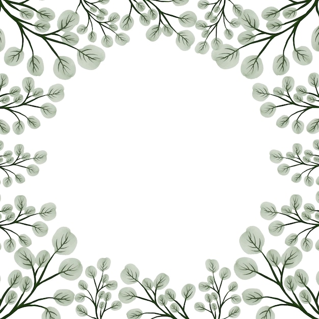 white background with pale green leaves border