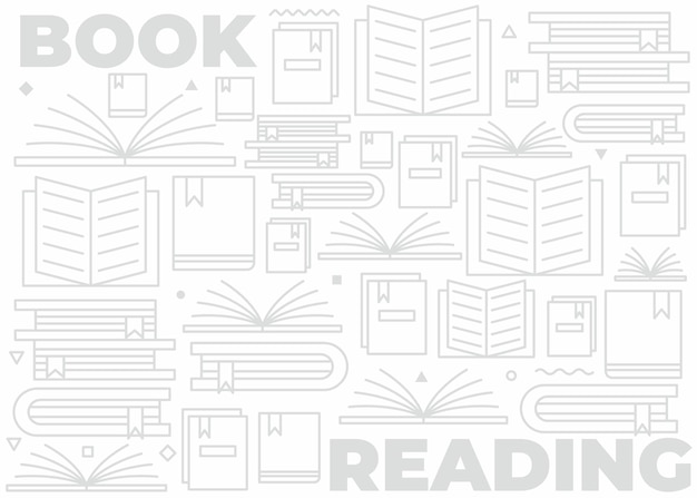 a white background with a pattern of books and the words  look