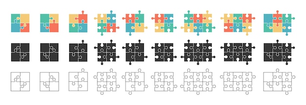 「puzzle」という言葉でラベル付けされたパズルのピースがある白い背景