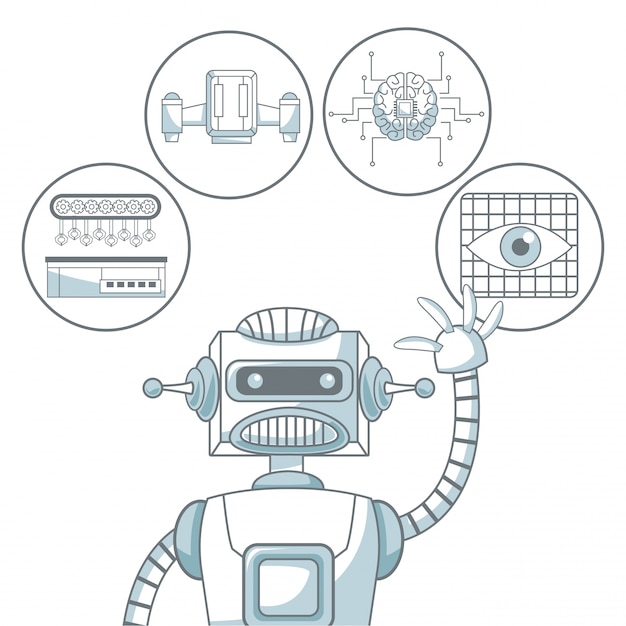 로봇 및 요소 미래의 실루엣 색상 섹션 음영 흰색 배경