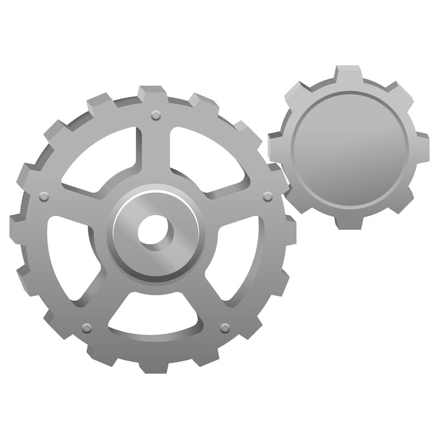 A white background with a silver cog and a white background with the word gears on it.