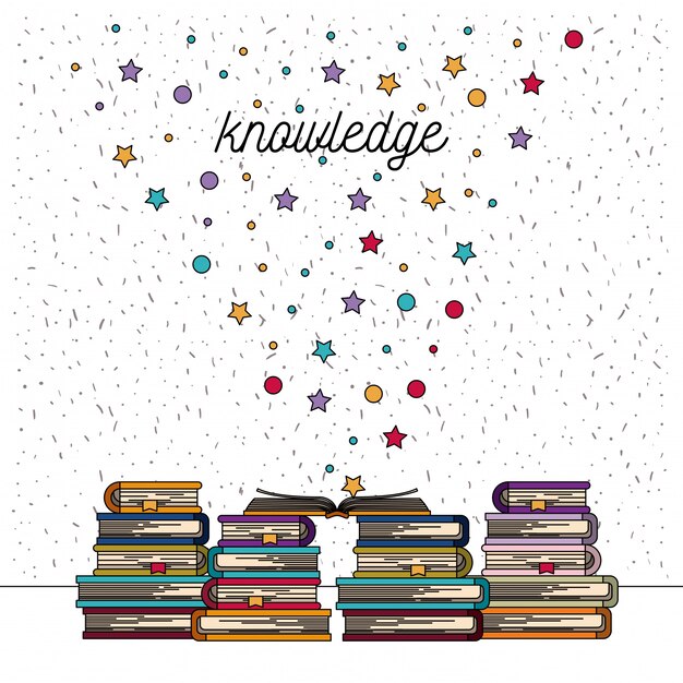 White background with sparkles of knowledge stack of books