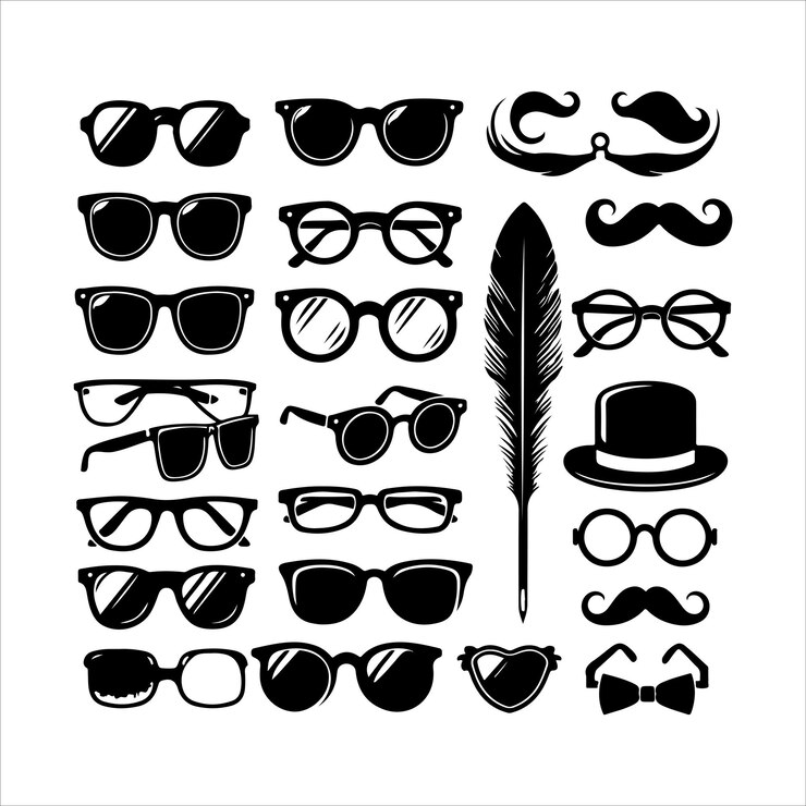 Vector a white background with sunglasses a bow tie and a bow tie