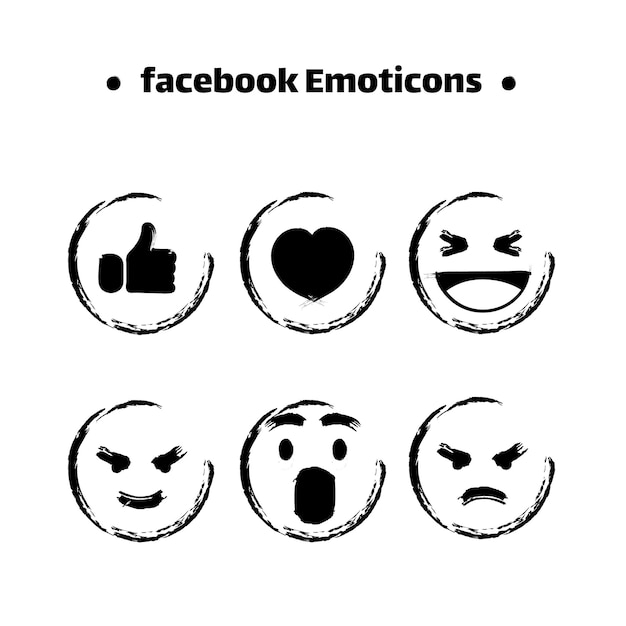 Uno sfondo bianco con le parole facebook emoticon e una faccia con sopra un cuore.