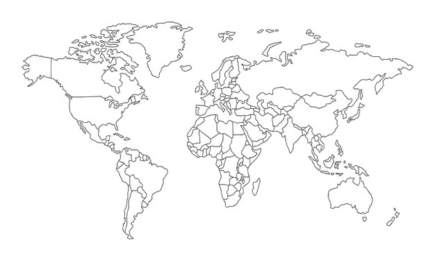 Vector white background of world map with line art design