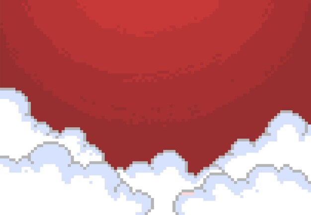 White Basket With Red Sky In Pixel Art Style