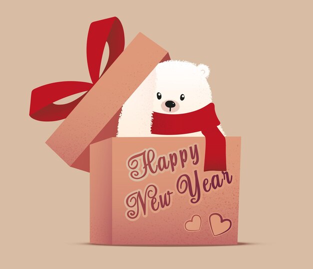 White bear in a gift box for the new year