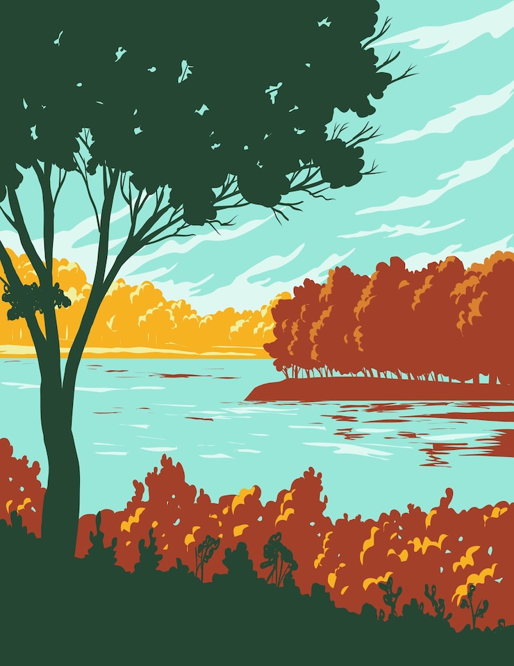 Vector white bear lake in minnesota usa wpa poster art