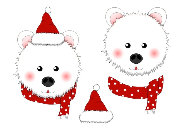 Orso bianco babbo natale con sciarpa rossa a pois.