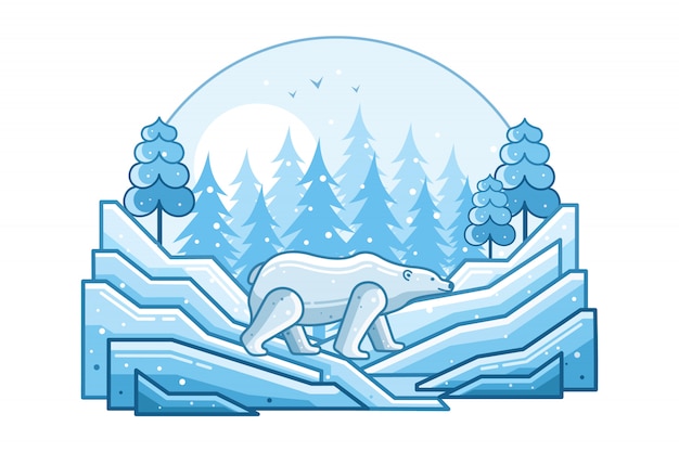 White Bear Winter lijn Illustratie