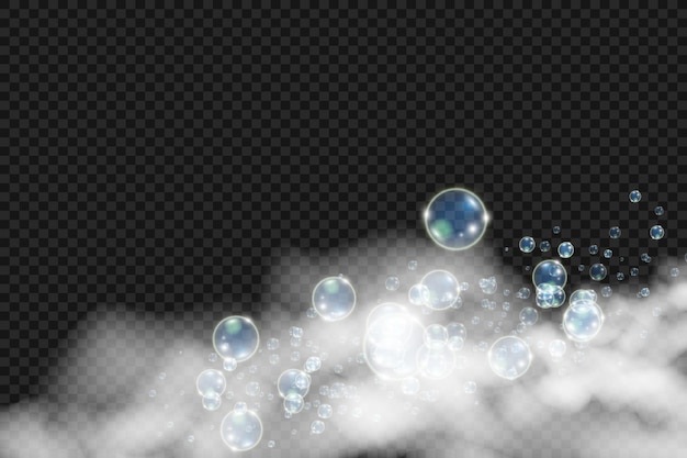 Белые красивые пузыри на прозрачном фоне векторной иллюстрации. пузырь.