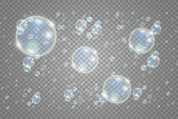 Белые красивые пузыри на прозрачном фоне векторной иллюстрации Bubble