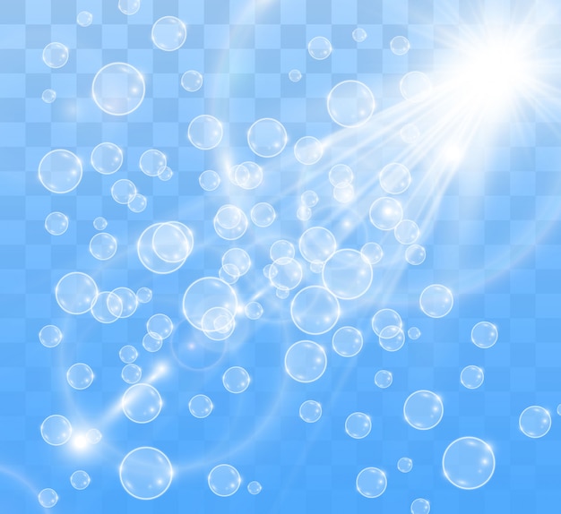 Belle bolle bianche su un'illustrazione trasparente di vettore del fondo. bolle di sapone.