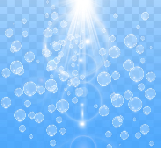 Belle bolle bianche su un'illustrazione trasparente di vettore del fondo. bolle di sapone.