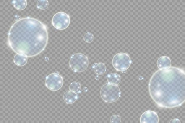 Vector white beautiful bubbles on a transparent background vector illustration soap bubbles