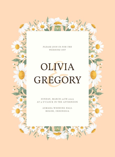 White Beautiful Daisy Flower Wedding Invitation Template