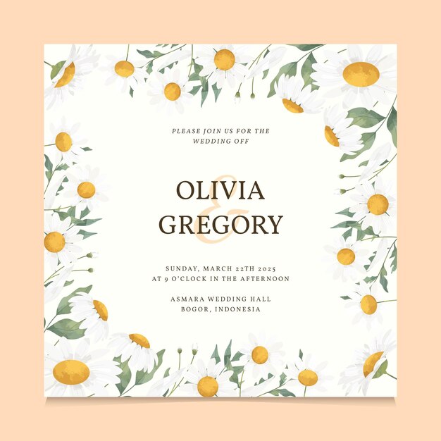 Vector white beautiful daisy flower wedding invitation template